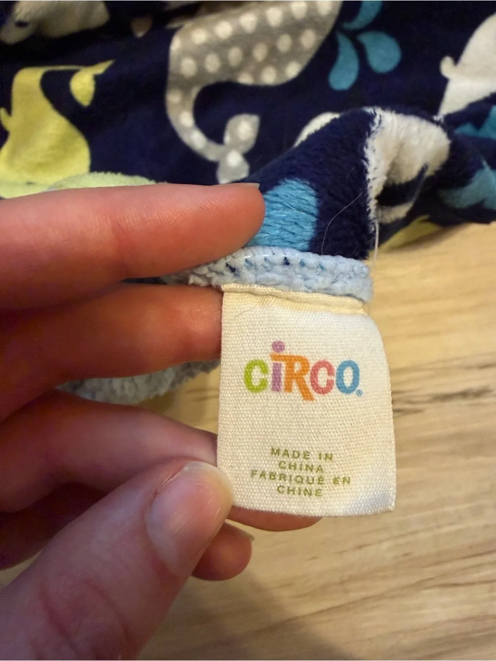 Circo Fleece Navy Baby Blanket with Blue, Yellow, White Whale Motifs